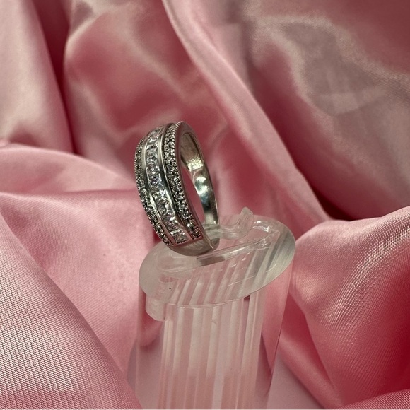 Sterling Silver CZ Eternity Band – Size 6.5 Pave & Princess Cut Stones - Picture 7 of 11